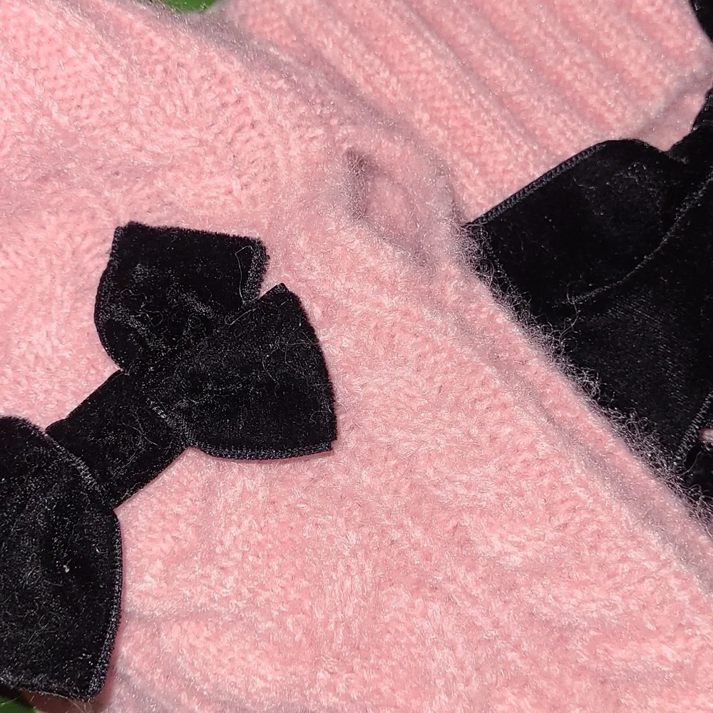 KATE SPADE 3pc Pink Knit Hat Scarf & Gloves Set with Black Bows - Picture 7 of 13